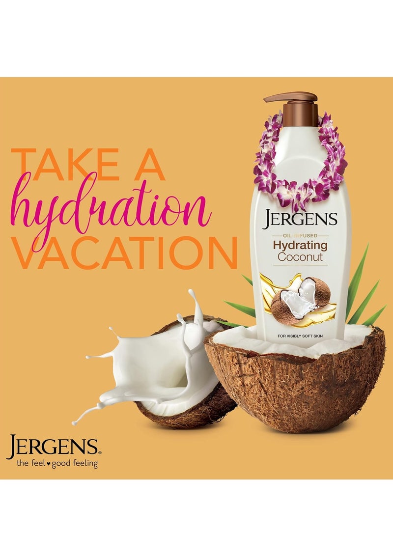 Jergens Hydrating Coconut Body Lotion, Hand and Body Moisturizer Hydrates Dry Skin Instantly, Infused with Coconut Oil, Dermatologist Tested, 16.8 oz