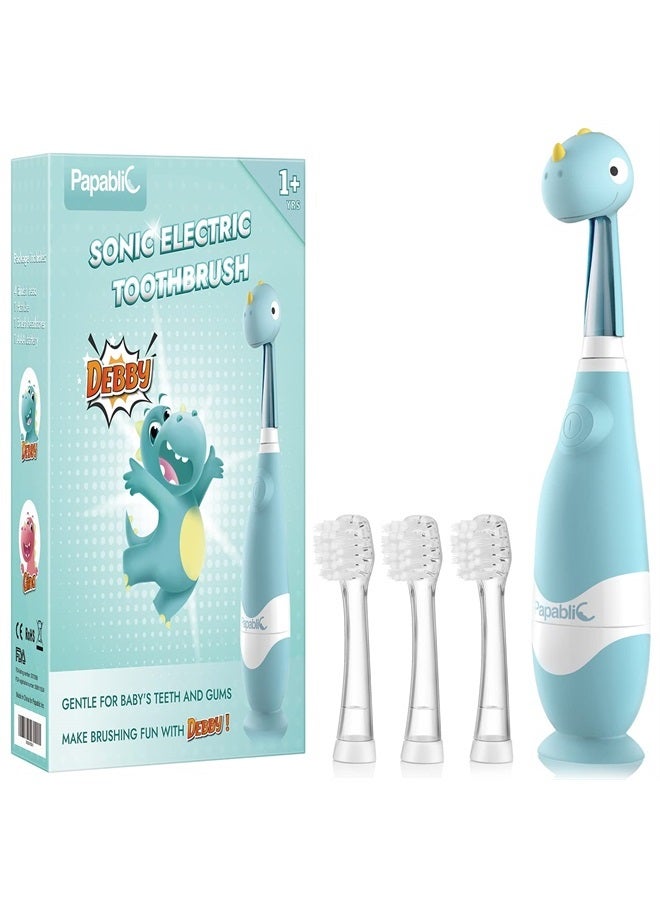 Toddler Sonic Electric Toothbrush for Ages 1-3 Years, Baby Electric Toothbrush with Cute Dino Cover and Smart LED Timer, 4 Brush Heads (Debby)