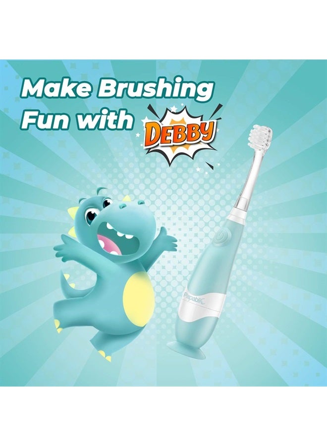 Toddler Sonic Electric Toothbrush for Ages 1-3 Years, Baby Electric Toothbrush with Cute Dino Cover and Smart LED Timer, 4 Brush Heads (Debby)