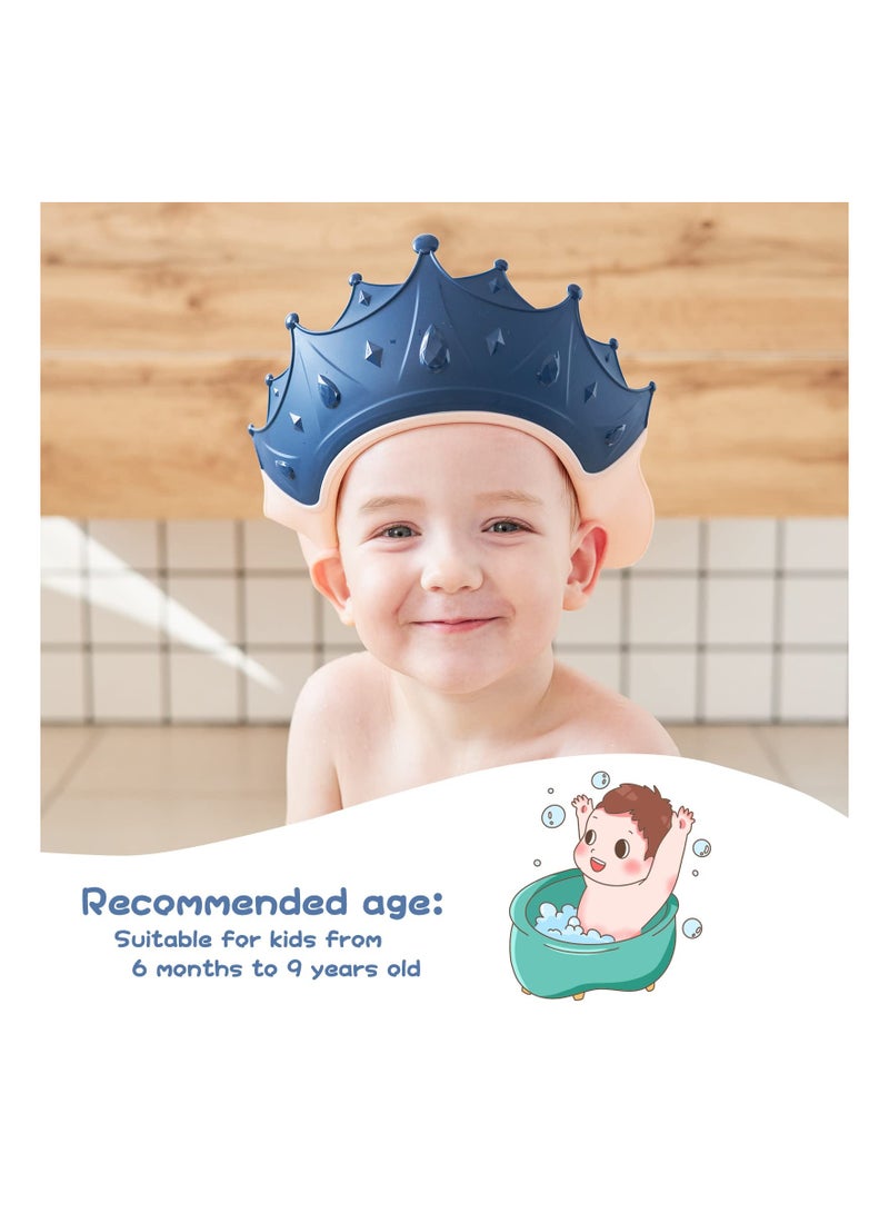 Baby Shower Cap Shield, Shower Cap for Kids, Visor Hat for Eye and Ear Protection for 0-9 Years Old Children, Cute Crown Shape Makes The Baby Bath More Fun (Blue)