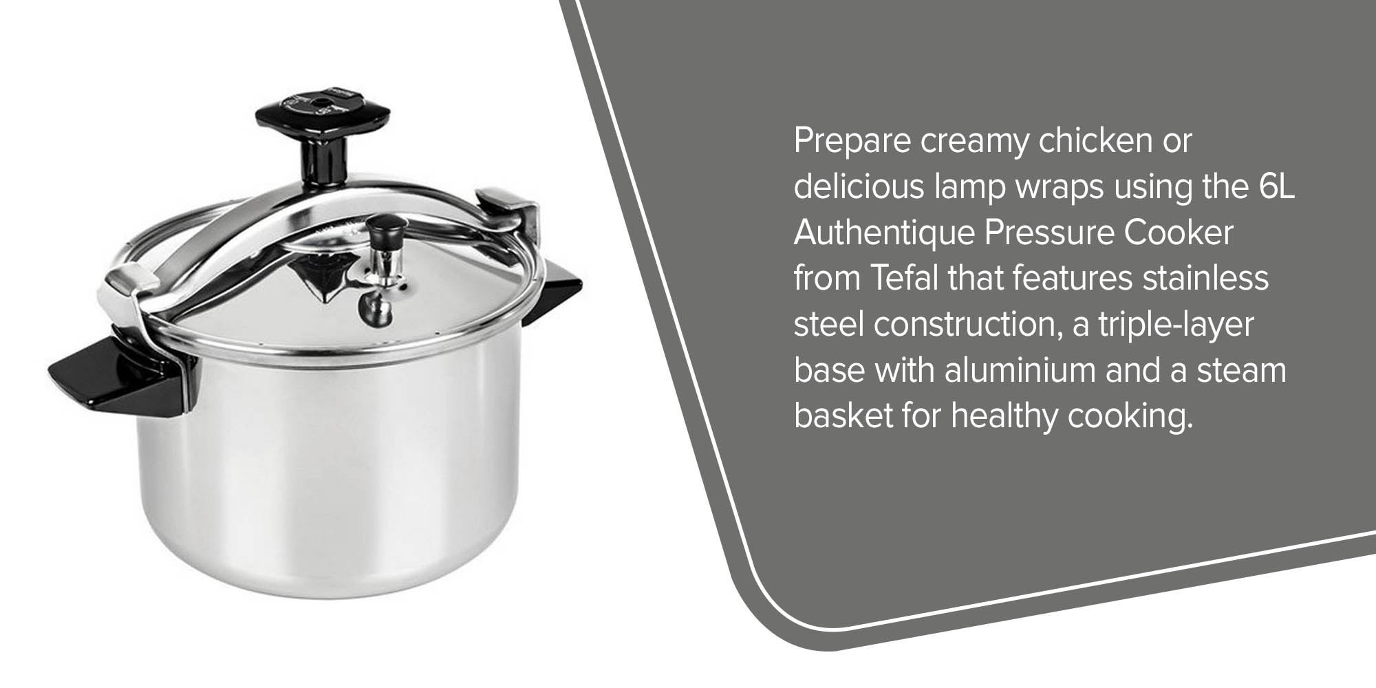 Authentic Pressure Cooker Stainless Steel Silver/Black 6-6.6Liters