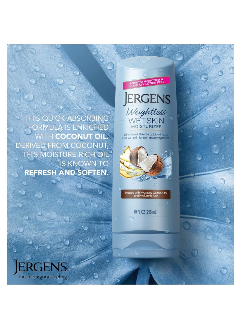 Jergens Wet Skin Body Lotion with Coconut Oil, In Shower Lotion for Dry Skin, Fast-Absorbing, Non-Sticky, Dermatologist Tested, 10 Ounce