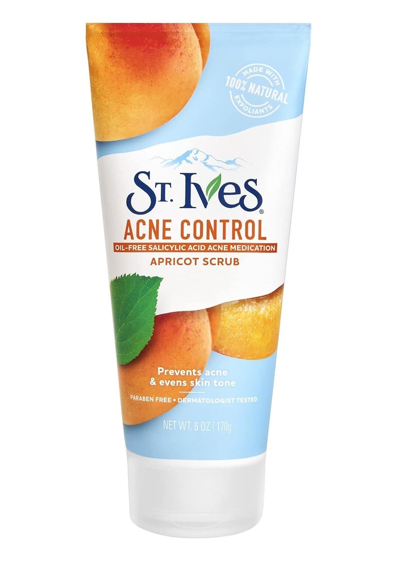 St. Ives Acne Control Face Scrub Deeply Exfoliates and Prevents Acne for Smooth, Glowing Skin Apricot Made with Oil-Free Salicylic Acid Acne Medication, Made with 100% Natural Exfoliants 6 oz