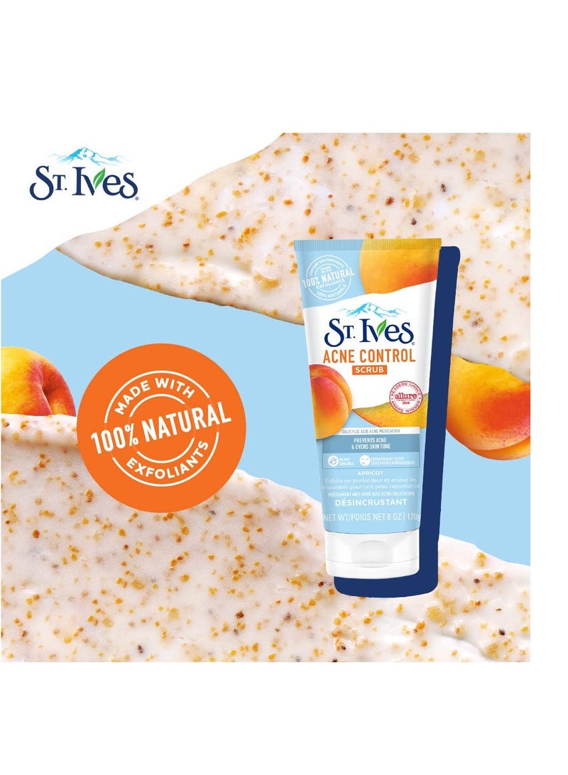 St. Ives Acne Control Face Scrub Deeply Exfoliates and Prevents Acne for Smooth, Glowing Skin Apricot Made with Oil-Free Salicylic Acid Acne Medication, Made with 100% Natural Exfoliants 6 oz