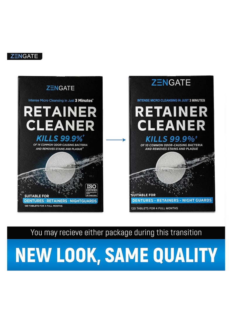 Retainer Cleaner Tablets - Quick 3-Minute Clean for Dentures, Mouth Guards, Aligners, and Night Guards - 120 Dental Cleansing Tablets - FSA HSA Approved Dental Appliance Cleanser