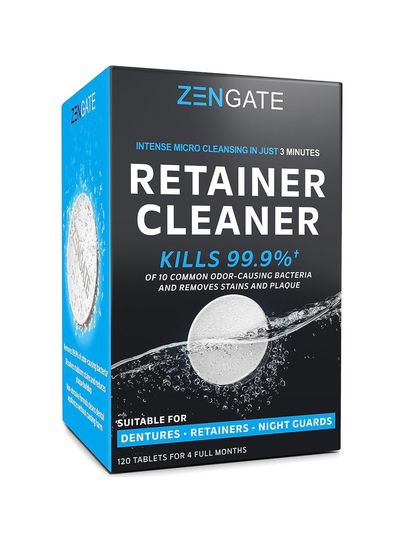 Retainer Cleaner Tablets - Quick 3-Minute Clean for Dentures, Mouth Guards, Aligners, and Night Guards - 120 Dental Cleansing Tablets - FSA HSA Approved Dental Appliance Cleanser