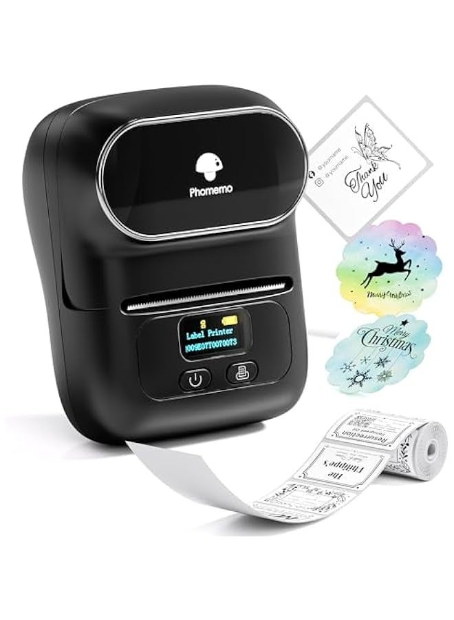 M110 Label Makers, Barcode Label Printer Bluetooth Portable Thermal Printer for Small Business, Address, Logo, Clothing, Mailing, Sticker Printer for Phones & PC, Black