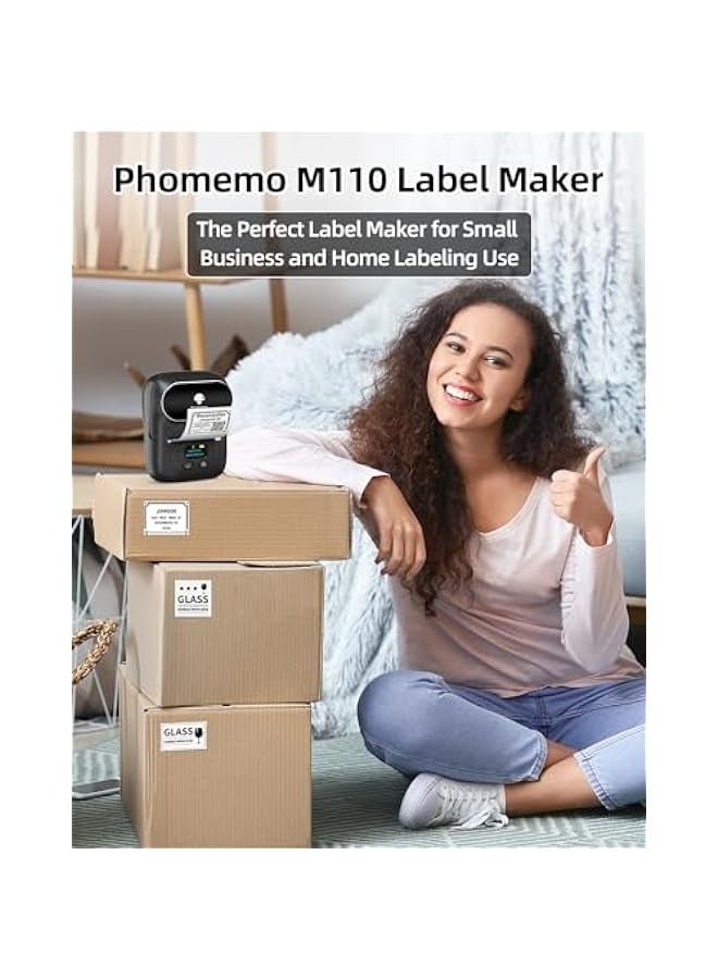 M110 Label Makers, Barcode Label Printer Bluetooth Portable Thermal Printer for Small Business, Address, Logo, Clothing, Mailing, Sticker Printer for Phones & PC, Black