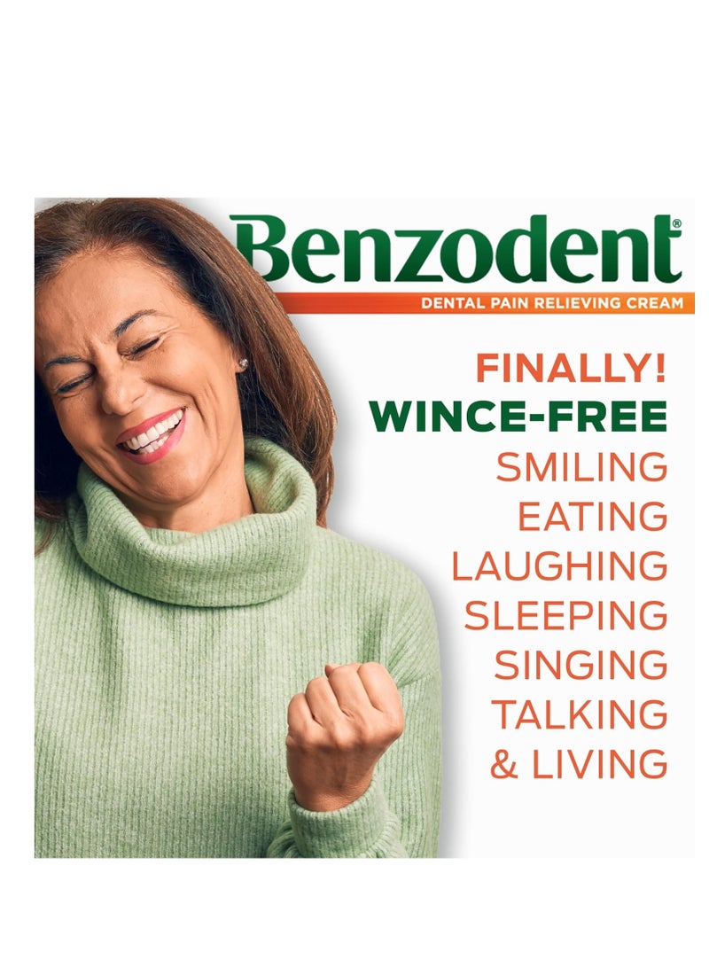 Benzodent Dental Pain Relieving Cream for Dentures and Braces, Topical Anesthetic, 0.25 Ounce Tube