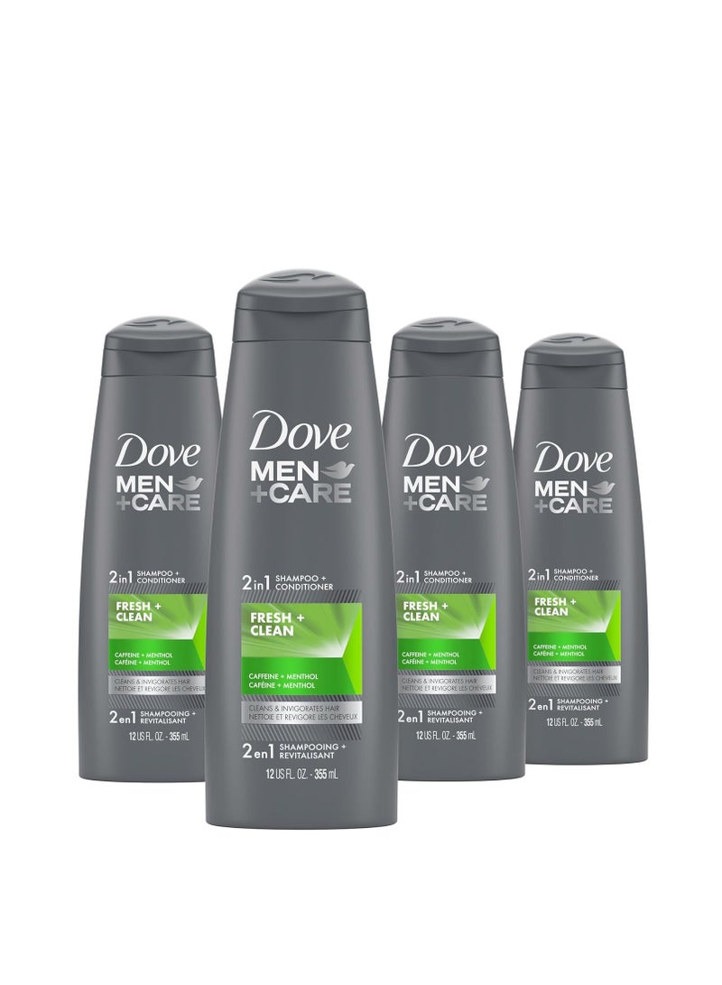 DOVE MEN + CARE Fortifying 2-in-1 Shampoo and Conditioner Fresh and Clean with Caffeine 4 Count For Everyday Care Helps Strengthen and Nourish Hair 12 oz