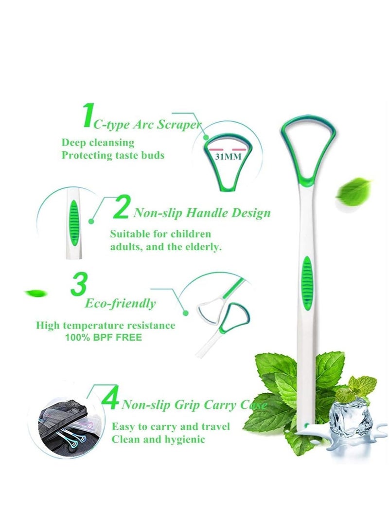 Tongue Scraper Cleaner 100% BPA Free Tongue Scrapers with Travel Handy Case for Adults, Kids, Healthy Oral Care, Easy to Use, Help Fight Bad Breath (4 PACK)