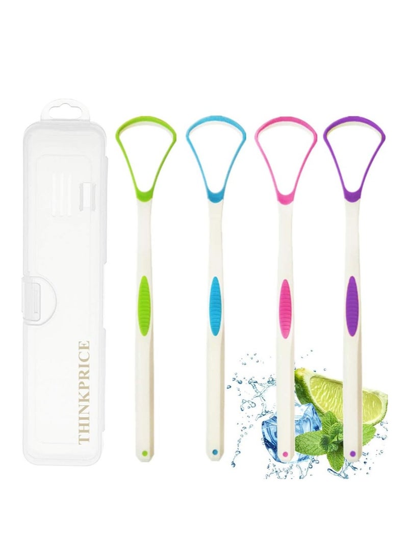 Tongue Scraper Cleaner 100% BPA Free Tongue Scrapers with Travel Handy Case for Adults, Kids, Healthy Oral Care, Easy to Use, Help Fight Bad Breath (4 PACK)