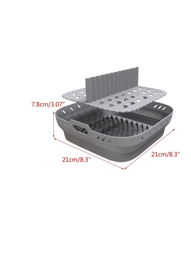 Air Fryer Silicone Liners, 8.5'' Square Air Fryer Silicone Basket, Heat Resistant Easy Cleaning Air Fryers Oven Accessories, Reusable Air Fryer Silicone Bowl with Divider, Gray