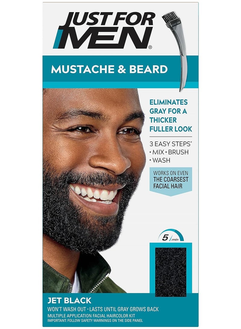 Just For Men Mustache & Beard, Beard Dye for Men with Brush Included for Easy Application, With Biotin Aloe and Coconut Oil for Healthy Facial Hair - Jet Black, M-60, Pack of 1