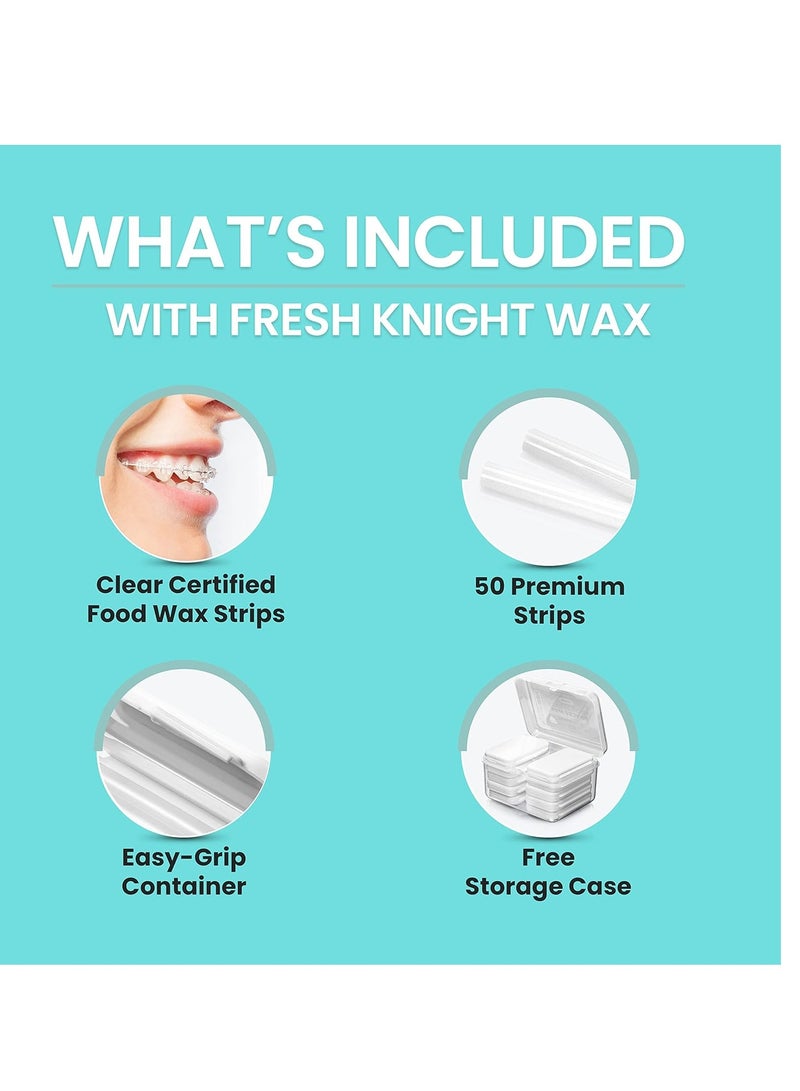 Braces Wax,10 Pack. Dental Wax for Braces & Aligners, Unscented & Flavorless - 50 Premium Orthodontic Strips. White Cases. Includes storage case. Food Grade ortho brace wax. Fresh Knight. (White)