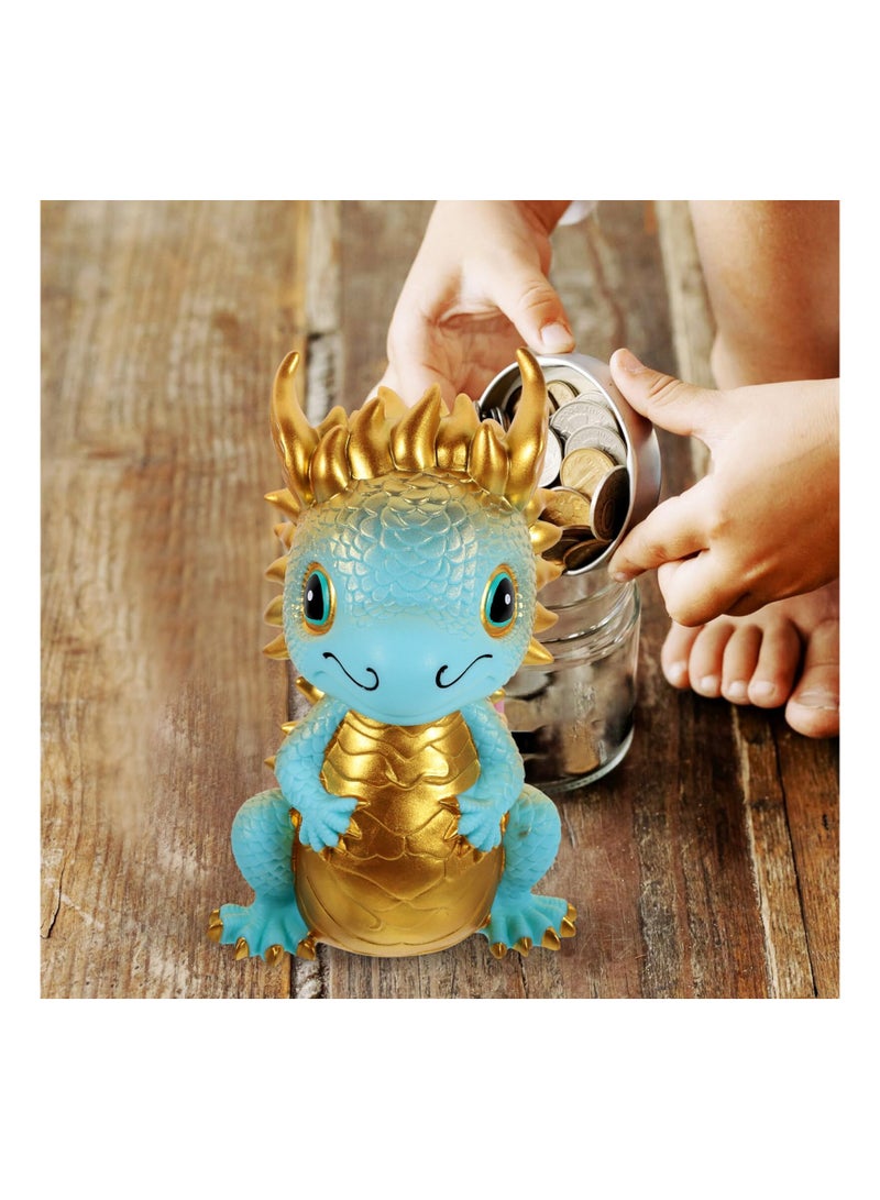 Dragon Shaped Bank Unbreakable Coin Chinese New Year Zodiac Saving Jar Ancient Animal Collectible for Good Luck Prosperity Golden