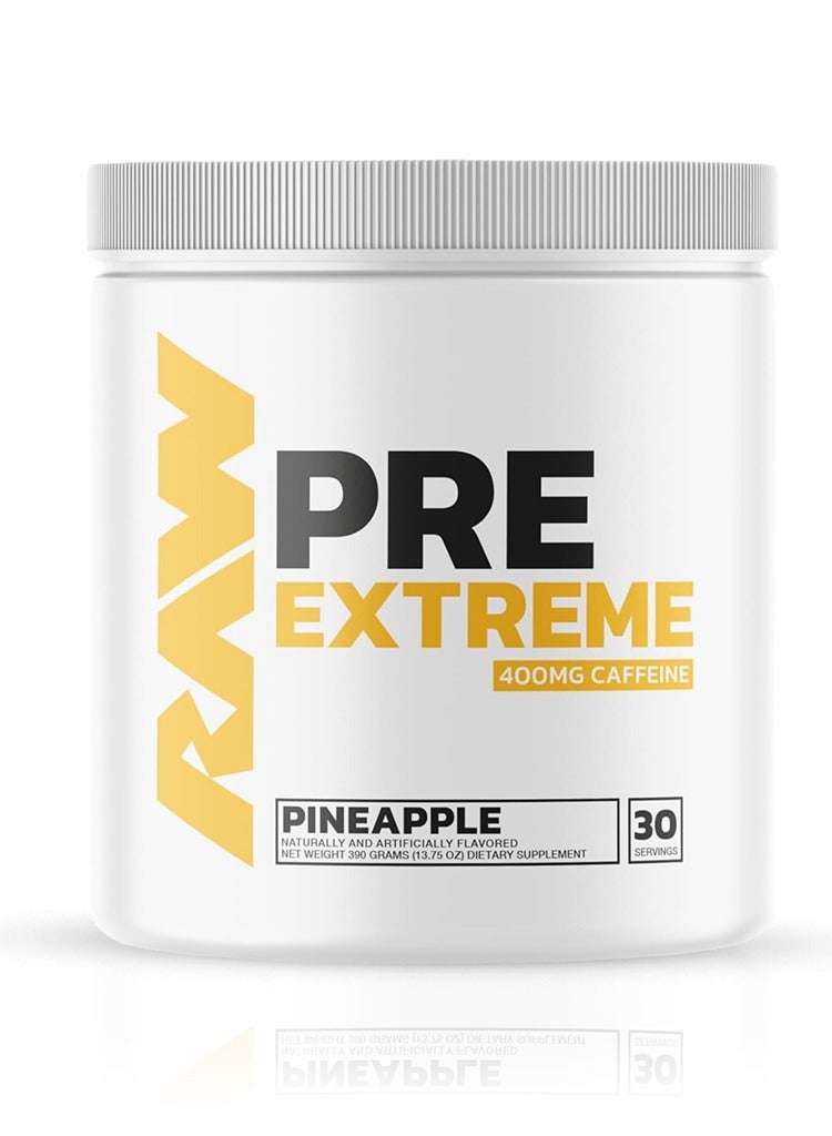 RAW Pre Extreme Powder - Supercharge Pre Workout Formula for Athletes, Pineapple Flavor, 30 Servings