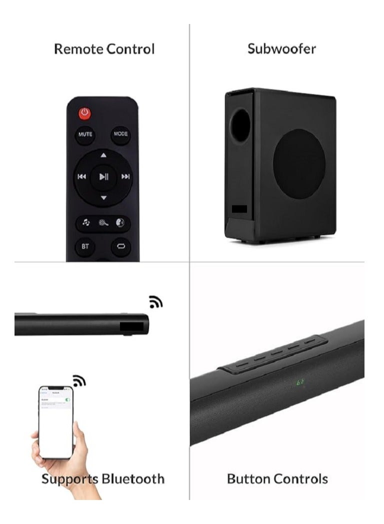 2.1ch Soundbar With Wireless Subwoofer, HDMI Bluetooth 5 And LED Display 240W Black EVAUD-SB241B , Wireless Bluetooth Soundbar (Black)