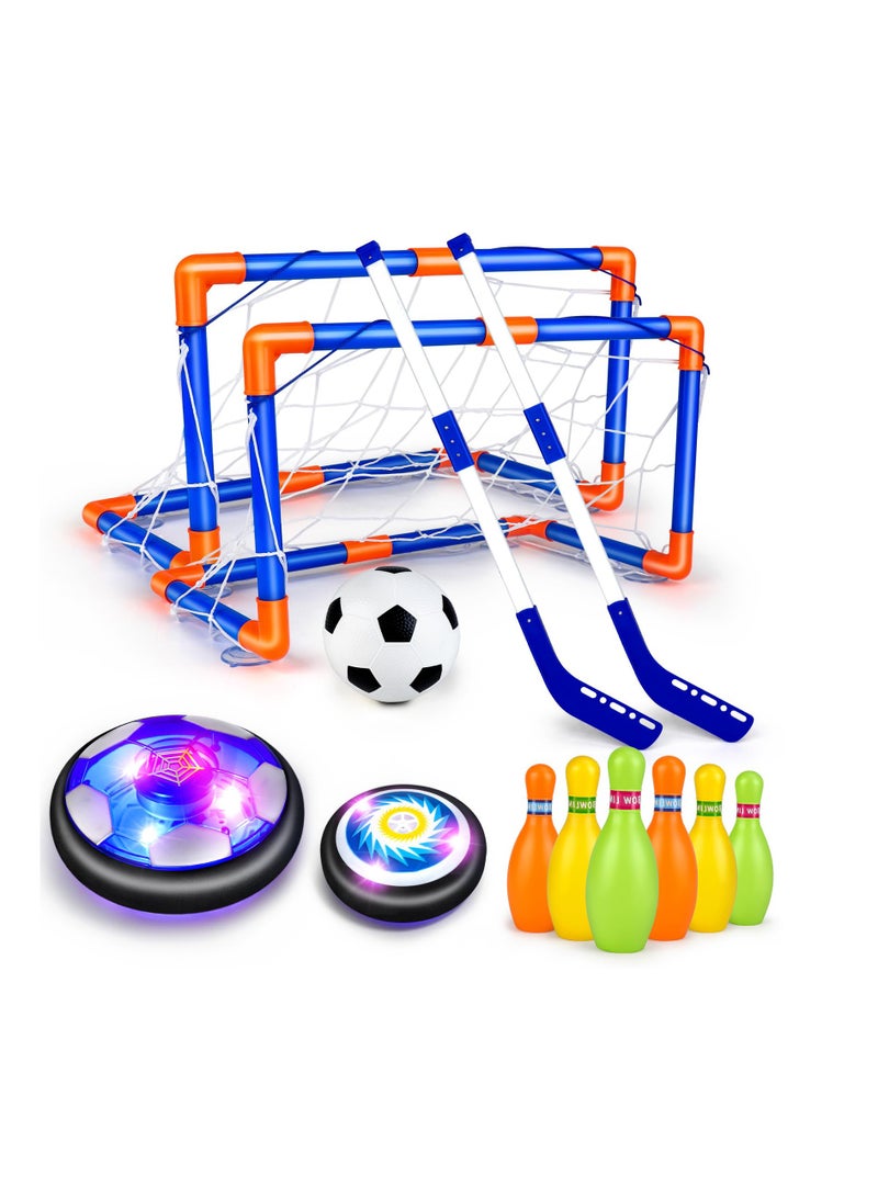 Hover Soccer Ball, Indoor Outdoor Soccer Ball, 4-In-1 Air Floating Soccer Toy Set, Rechargeable Hover Soccer and Hockey Ball with LED Light, Sport Toys for kids ages 4-12