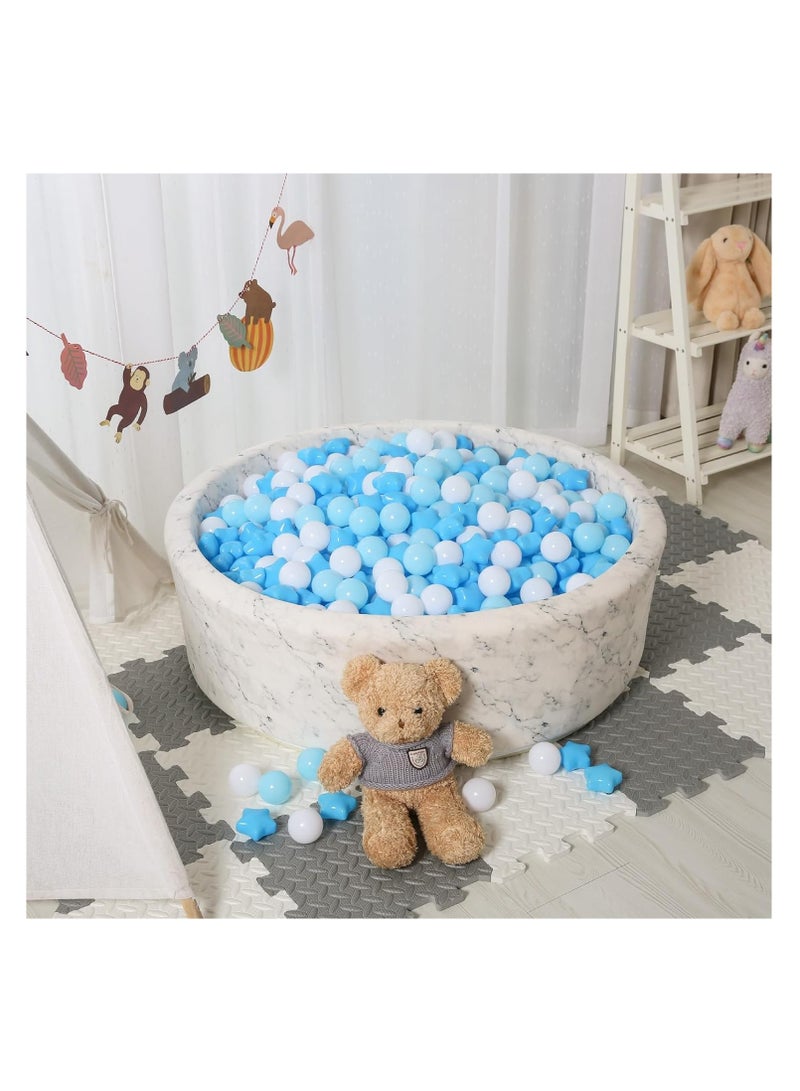 100pcs Star and Ball Shaped Pit Balls for Kids - BPA Free, Crush Proof Plastic Toy Balls in Macaron Colors - Perfect for Birthday Parties, Pools, Tents - Includes PVC/Mesh Storage Bag