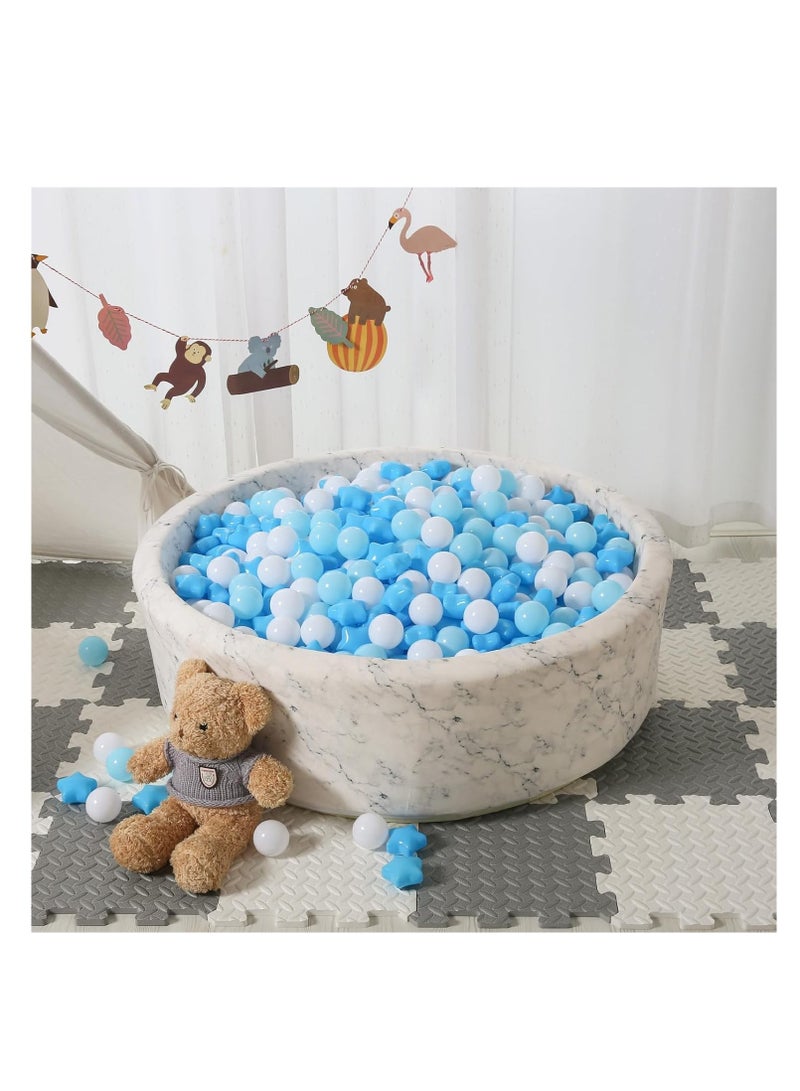 100pcs Star and Ball Shaped Pit Balls for Kids - BPA Free, Crush Proof Plastic Toy Balls in Macaron Colors - Perfect for Birthday Parties, Pools, Tents - Includes PVC/Mesh Storage Bag