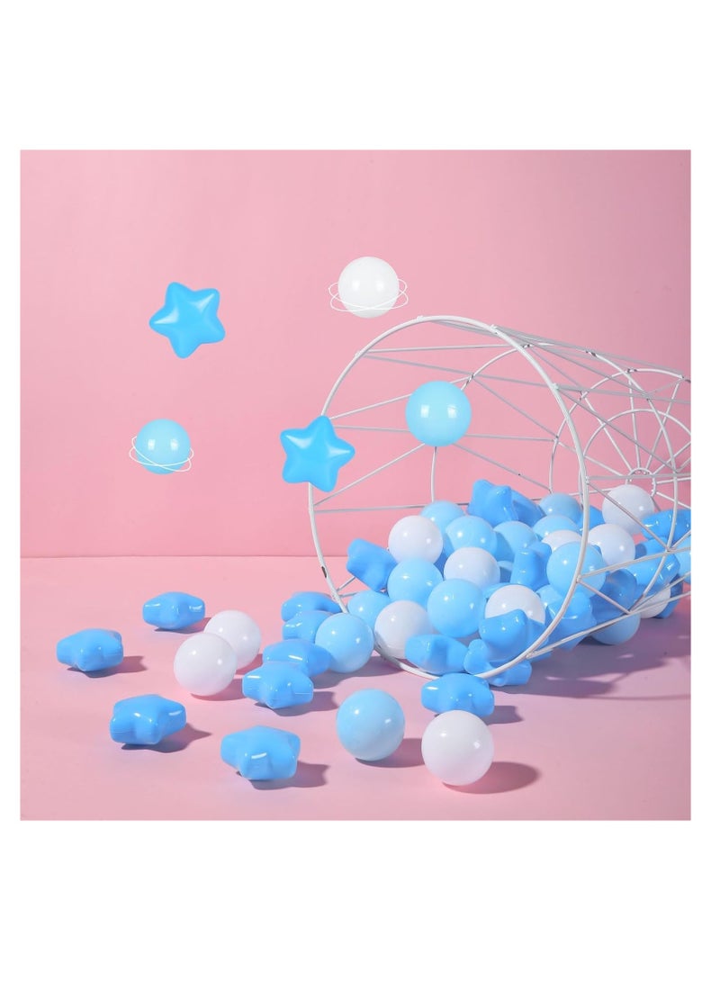 100pcs Star and Ball Shaped Pit Balls for Kids - BPA Free, Crush Proof Plastic Toy Balls in Macaron Colors - Perfect for Birthday Parties, Pools, Tents - Includes PVC/Mesh Storage Bag