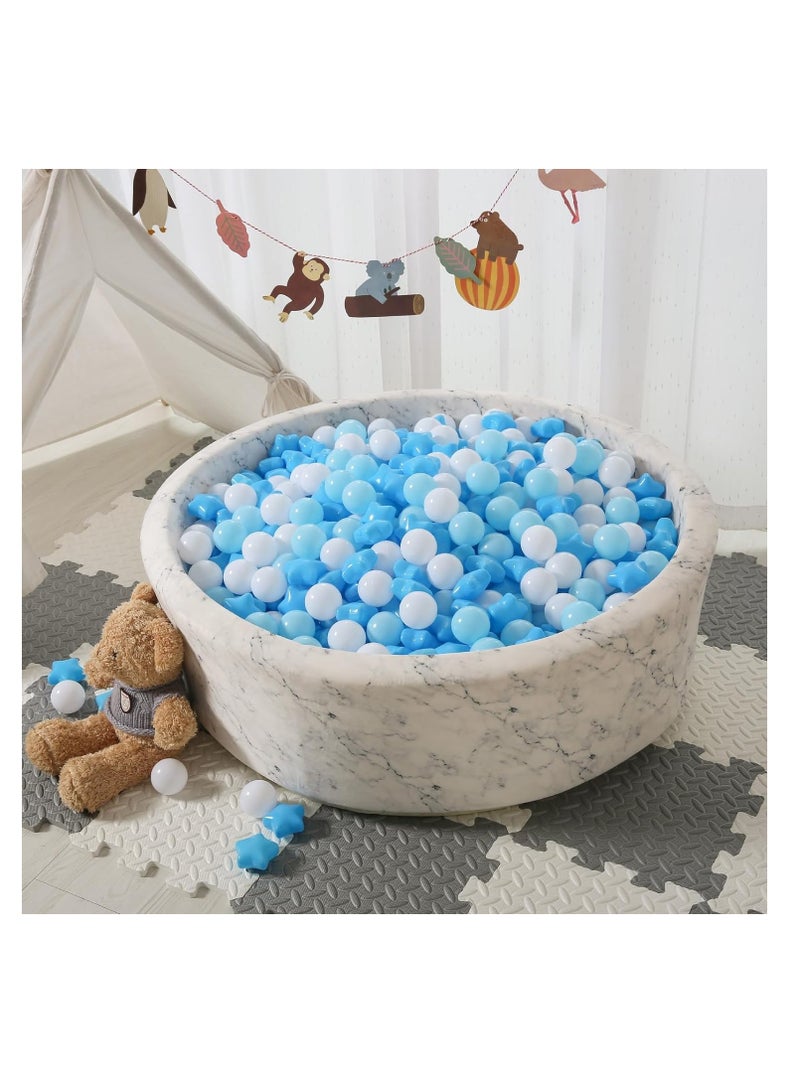 100pcs Star and Ball Shaped Pit Balls for Kids - BPA Free, Crush Proof Plastic Toy Balls in Macaron Colors - Perfect for Birthday Parties, Pools, Tents - Includes PVC/Mesh Storage Bag