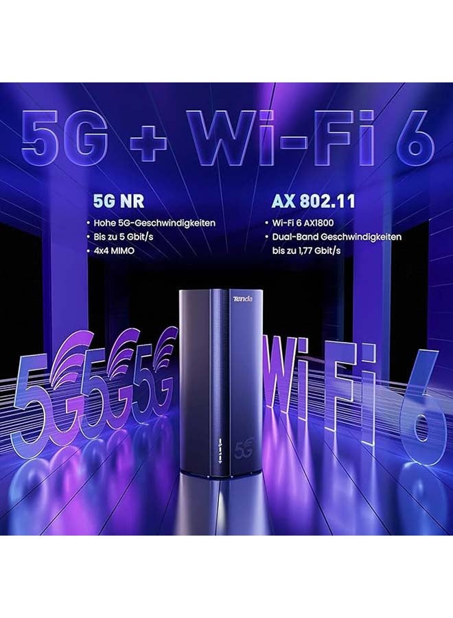 5G03 5G NR LTE WLAN Router for Nano SIM Card (AX1800 CAT19 2.4GHz: 574Mbit/s+5GHz: 1201Mbit/s, 4.67Gbps in Download) 2-Gigabit Port, Plug & Play, Wi-Fi 6 Technology, MU-MIMO, WPA3 Black