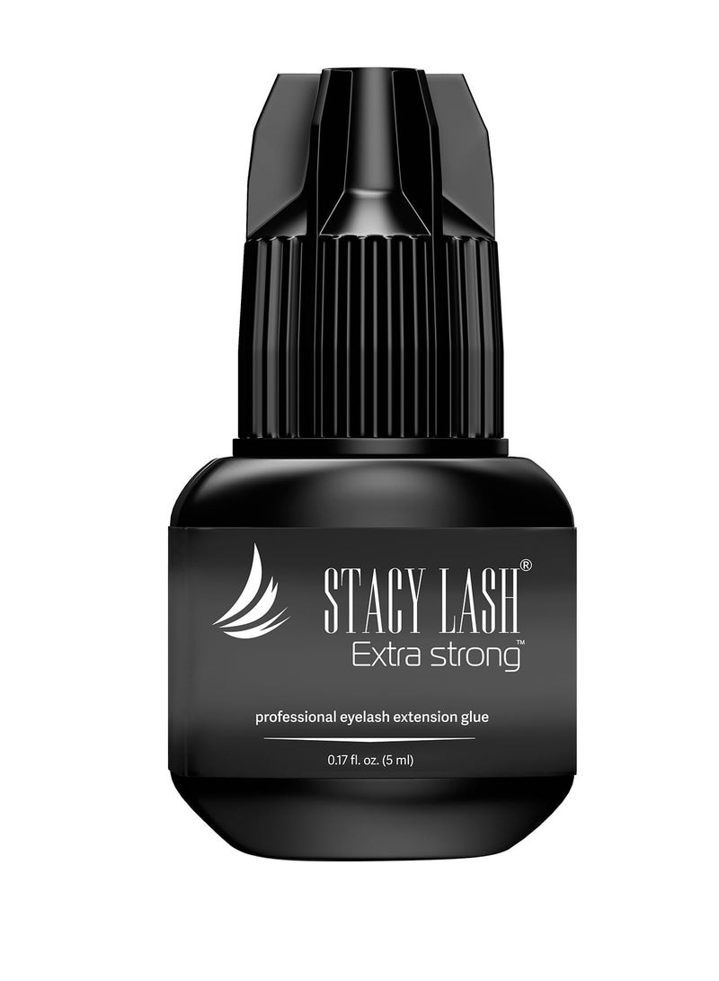 Extra Strong Eyelash Extension Glue Stacy Lash (0.17fl.oz / 5ml) / 0.5-1 Sec Dry/Retention – 8 Weeks/Black Adhesive/Professional Supplies