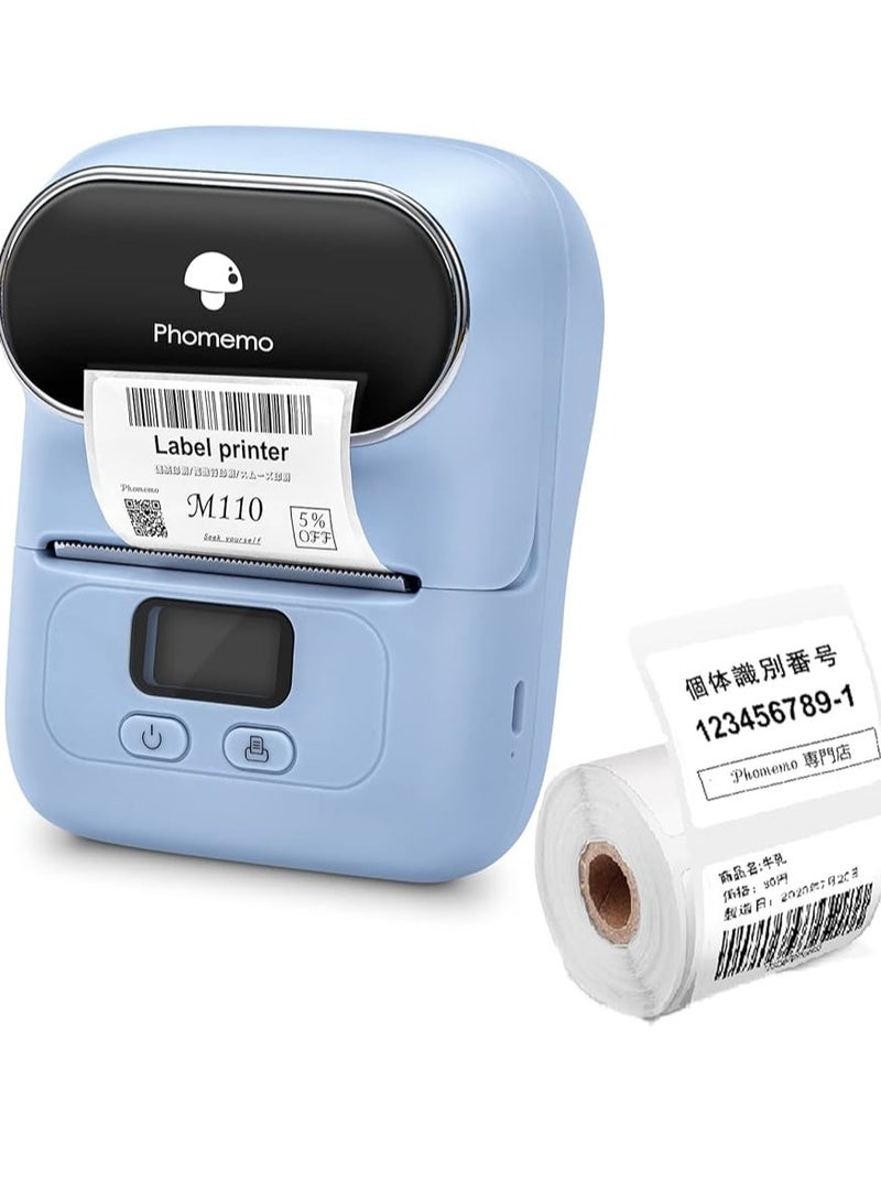 Phomemo M110 Label Machine Thermal Label Printer with Wireless Portable Label Maker Machine for Barcode Self-adhesive Printer Blue