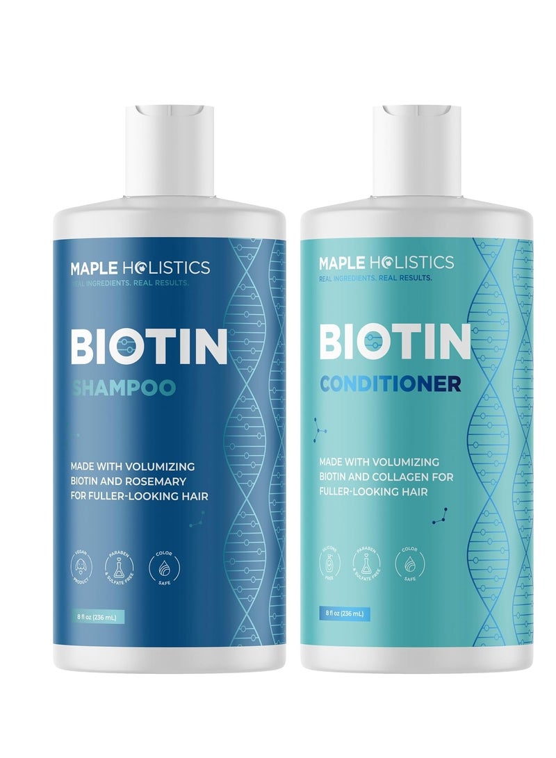 Volumizing Biotin Shampoo and Conditioner Set - Sulfate Free Shampoo and Conditioner for Dry Damaged Hair Care - Thinning Hair Shampoo and Conditioner with Nourishing Biotin and Rosemary Oil (8oz)