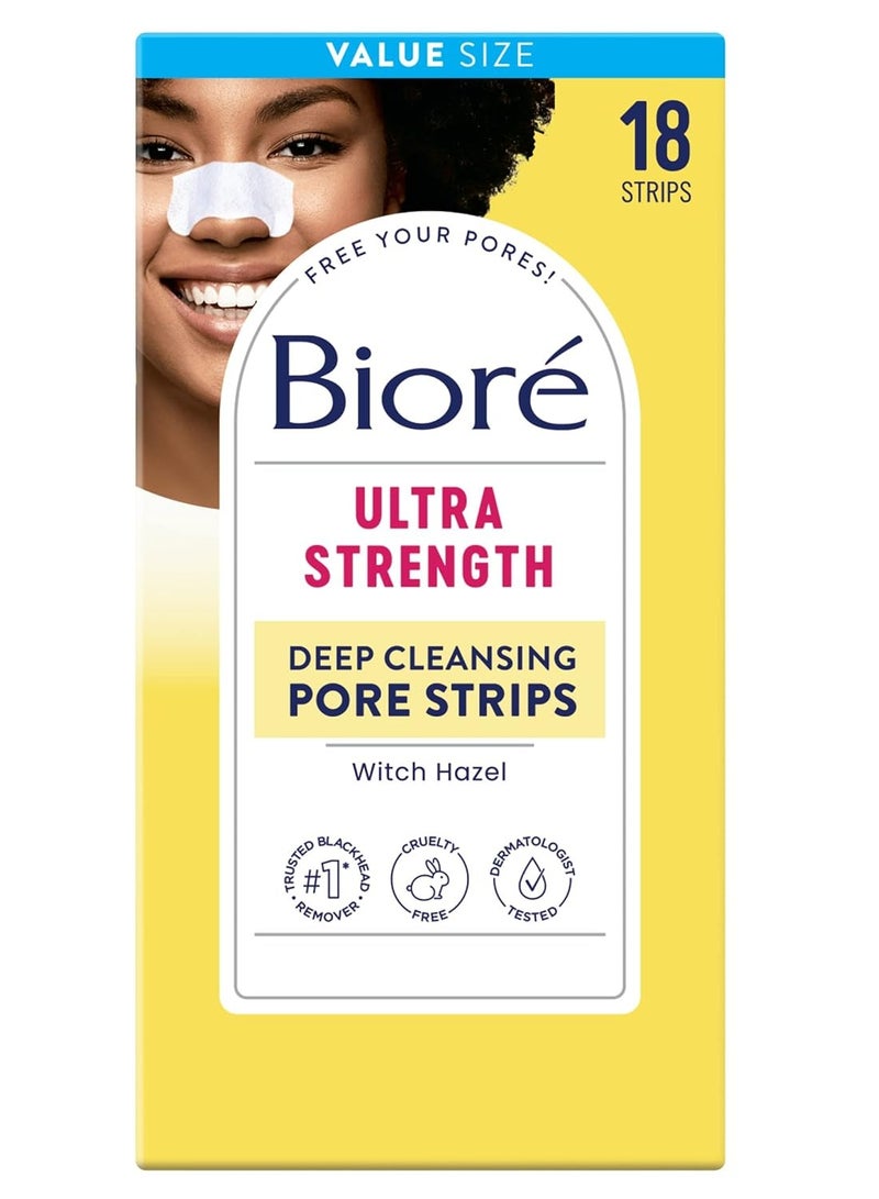 Bioré Witch Hazel Blackhead Remover Pore Strips for Nose, Clears Pores up to 2x More than Original Pore Strips, features C-Bond Technology, Oil-Free, Non-Comedogenic Use, 18 Count