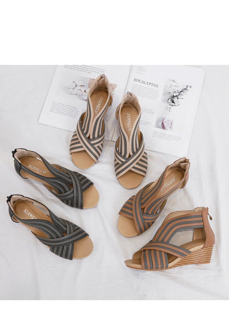 Slope Heel Sandals For Women, Summer Fashion For Women, Fish Mouth Roman Sandals For Women