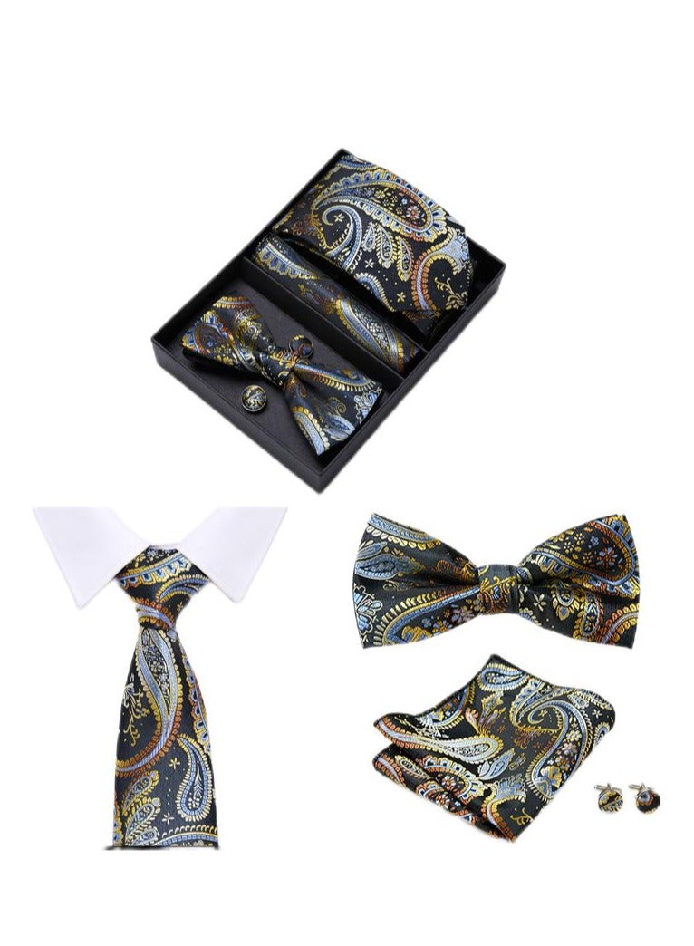 5 pcs high-end tie for men business professional formal tie bow tie cufflinks square scarf fashion accessories gift box