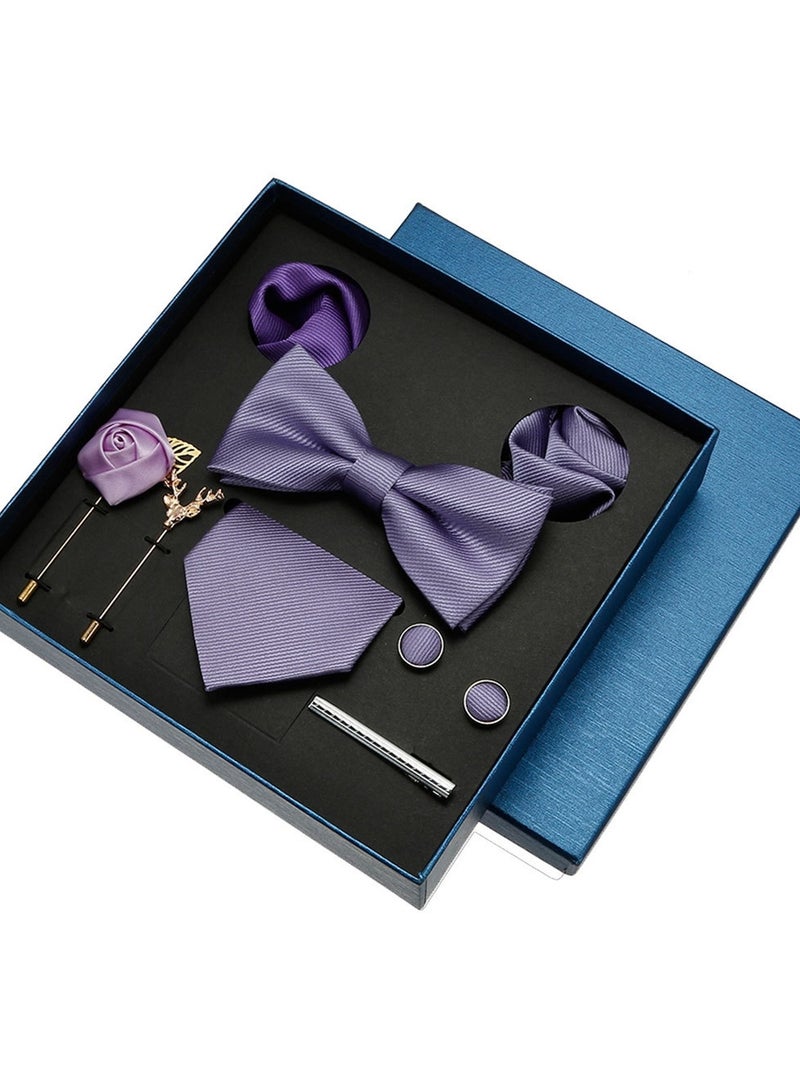 8 Pcs Men's tie pocket square cufflinks bow tie brooch set men's gift box set