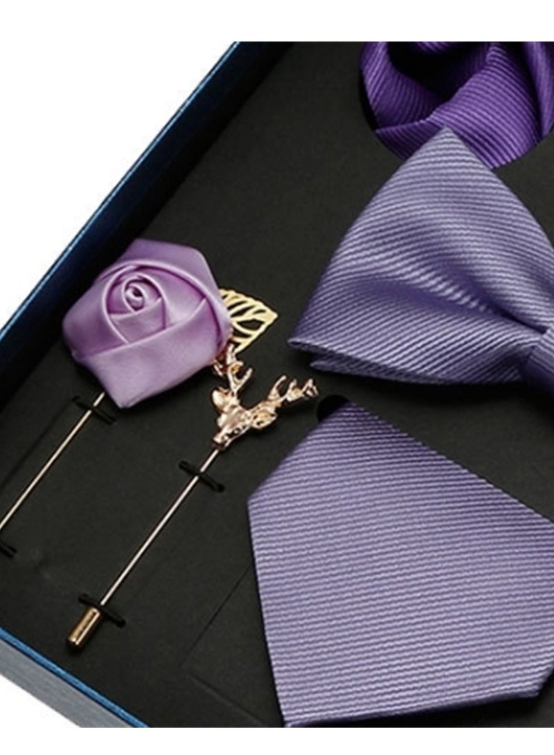 8 Pcs Men's tie pocket square cufflinks bow tie brooch set men's gift box set