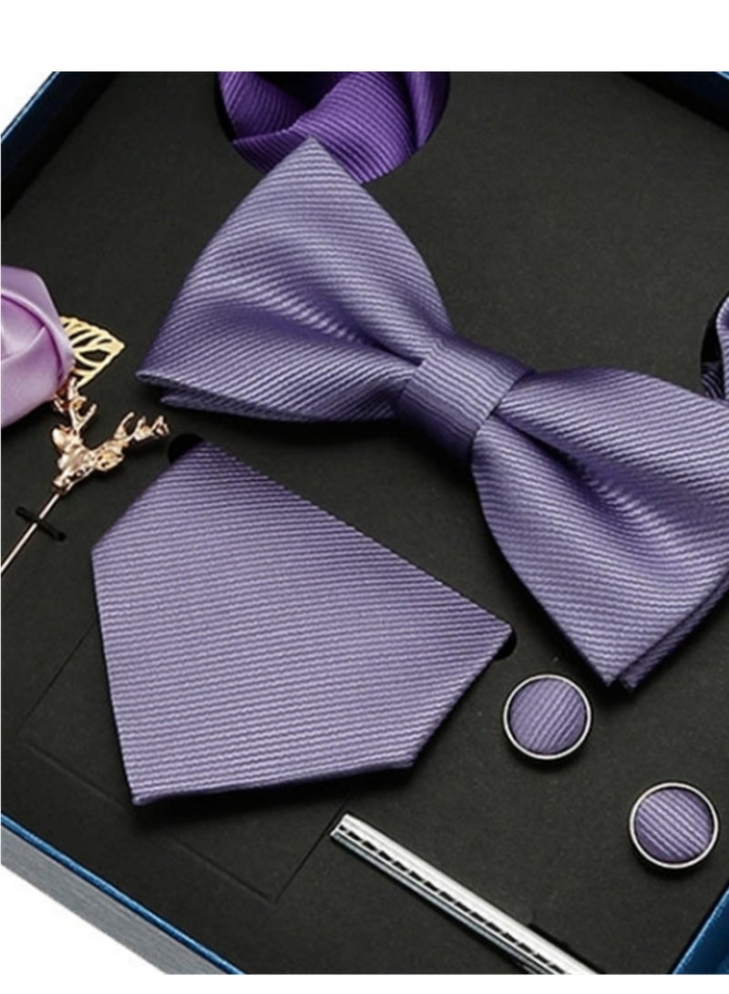 8 Pcs Men's tie pocket square cufflinks bow tie brooch set men's gift box set