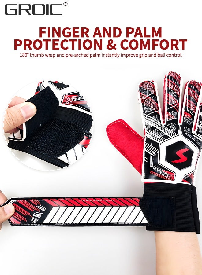 Soccer Goalie Goalkeeper Gloves, Football Gloves with Strong Grips Palms, Anti-Slip Sports Protective Equipment, High Non-Slip Grip Flexible Lightweight Receiver Glove Adults Sizes