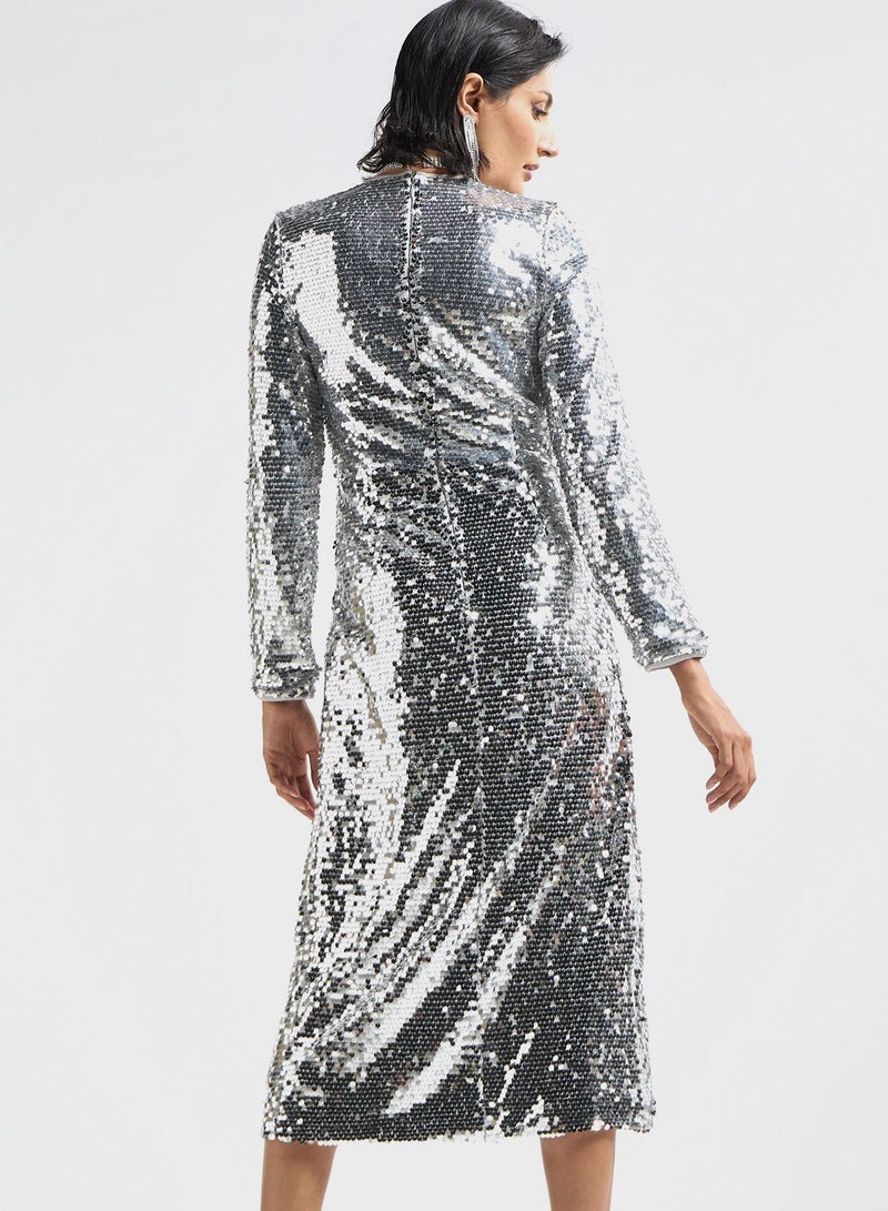 V-Neck Sequin Dress