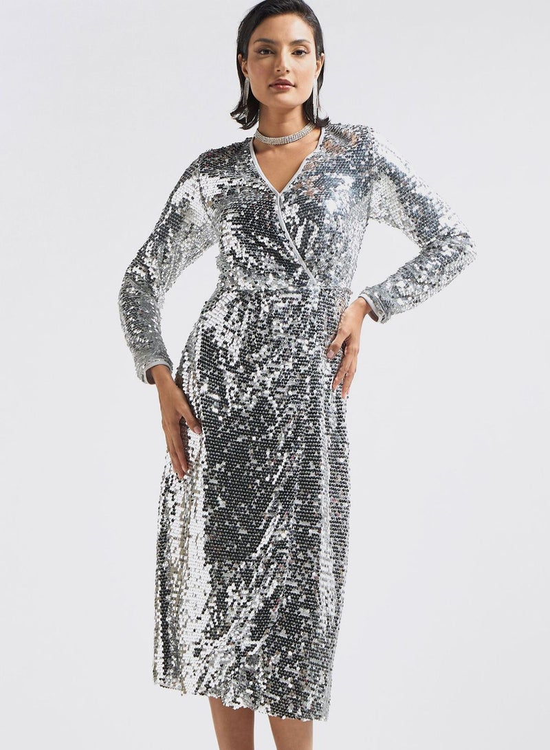 V-Neck Sequin Dress