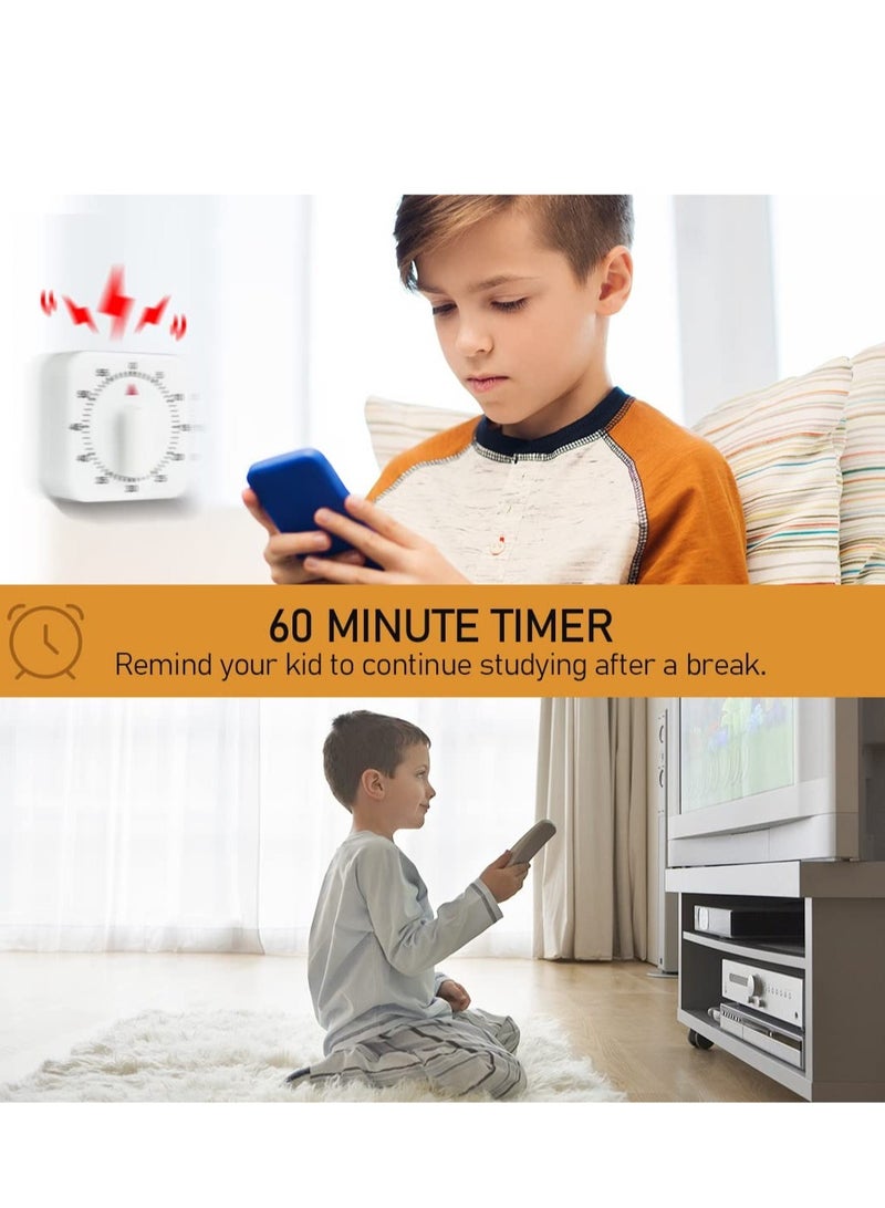 2-Pack Square 60 Minute Mechanical Kitchen Timer,Chef Cooking Timer Clock with Loud Alarm,No Batteries Required - Kitchen Learning Management Timer Magnetic Backing with Fridge Magnets