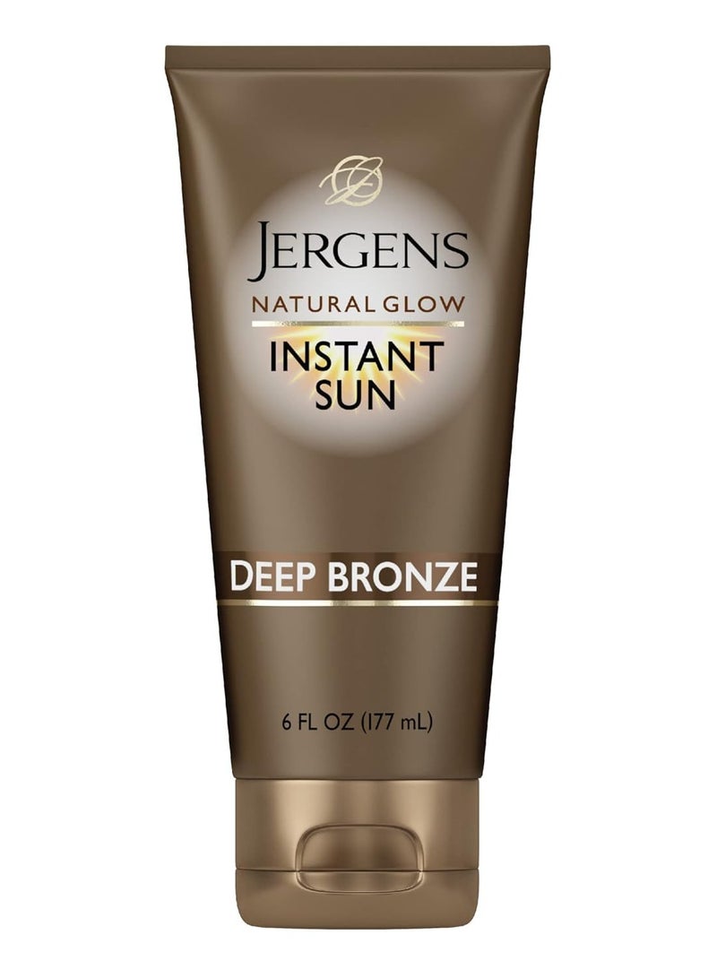 Jergens Natural Glow Instant Sun Sunless Tanning Moisturizer + Bronzer, Self Tanner, Deep Bronze, for Natural-Looking Tan, 6 Ounce