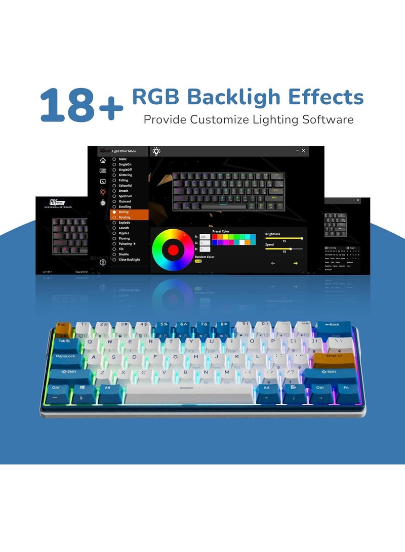 RK61 Plus Tri - Mode Wireless Mechanical Keyboard, Bluetooth/2.4G/Wired RGB Gaming Keyboard, 60% Hot Swappable Computer PC Keyboards with USB Hub, Silence Linear Sky Cyan Switches