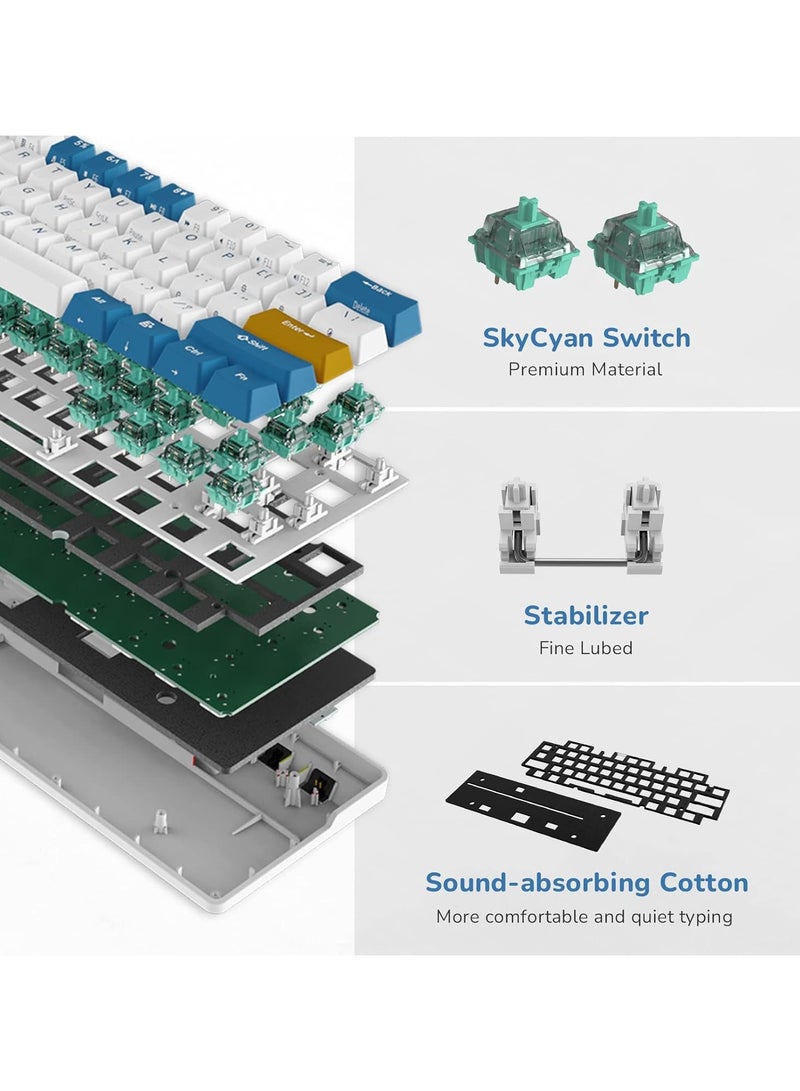 RK61 Plus Tri - Mode Wireless Mechanical Keyboard, Bluetooth/2.4G/Wired RGB Gaming Keyboard, 60% Hot Swappable Computer PC Keyboards with USB Hub, Silence Linear Sky Cyan Switches