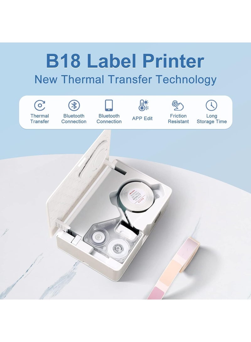 NIIMBOT B18 Portable Label Maker, Wireless Bluetooth Connection, Mobile Editing, Support Color Printing, Mini Sticker Printer for Labeling Office Files, White