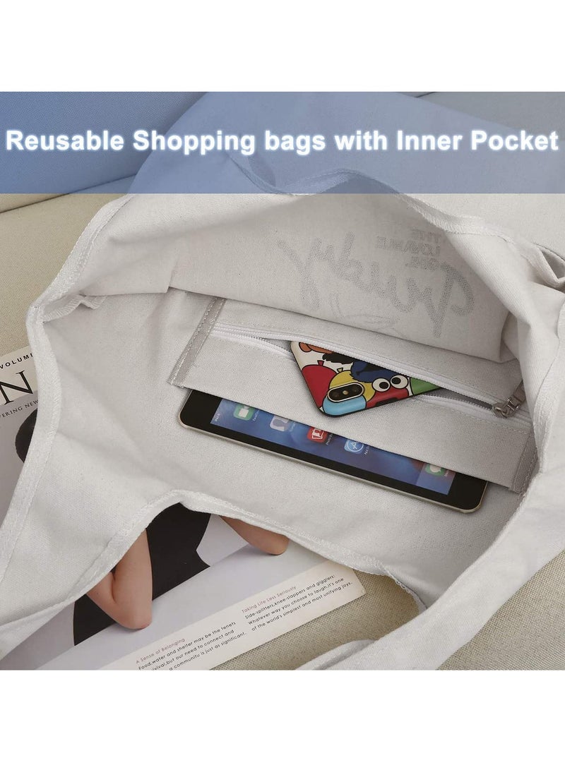 Canvas Tote Bags with Inner Pocket Reusable Grocery Bags Bulk Reusable Shopping Bags Large Capacity