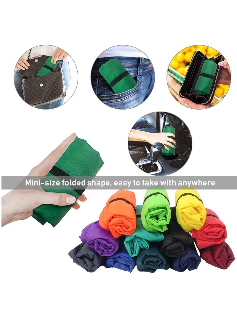 Grocery Bags, Heavy Duty Reusable Foldable Groceries Tote Bag, Portable and Folding Shopping Bag with Elastic Band to Tie, Waterproof, Washable Tote Bags, Long Handle, Large Bulk, 2 Pack (grass green)