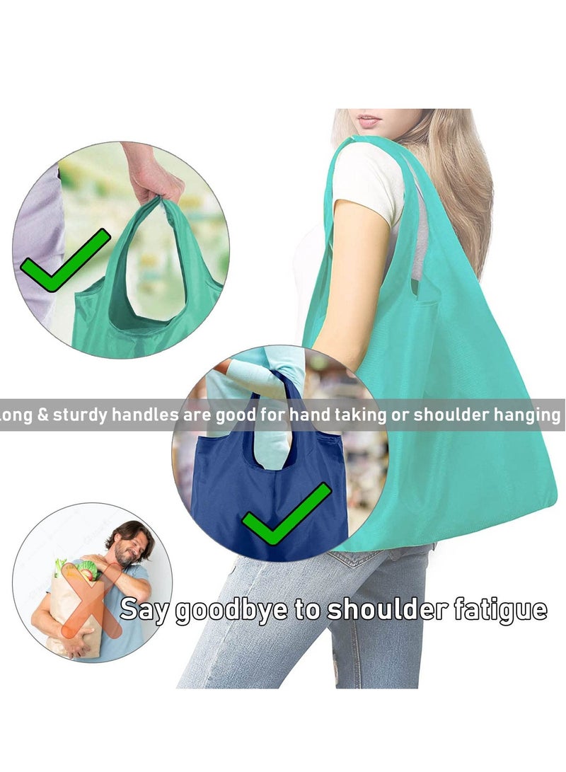 Grocery Bags, Heavy Duty Reusable Foldable Groceries Tote Bag, Portable and Folding Shopping Bag with Elastic Band to Tie, Waterproof, Washable Tote Bags, Long Handle, Large Bulk, 2 Pack (grass green)