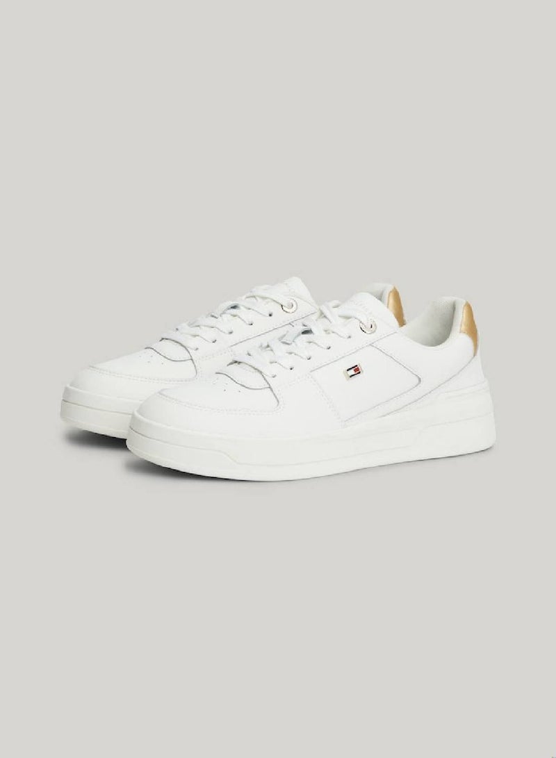 Women's Essential Metallic Detail Basketball Trainers -  Leather mix upper, Beige