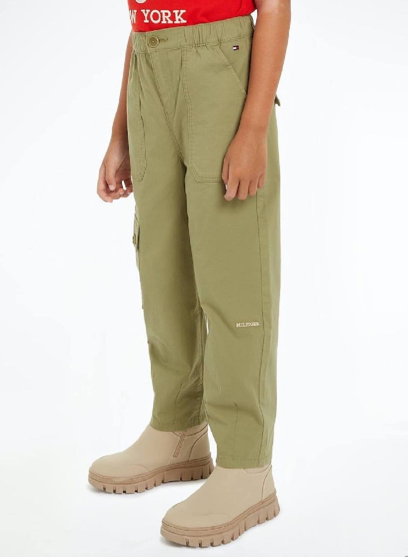 Boys' Th Monogram Wide Leg Cargo Trousers -  Stretch organic cotton, Green